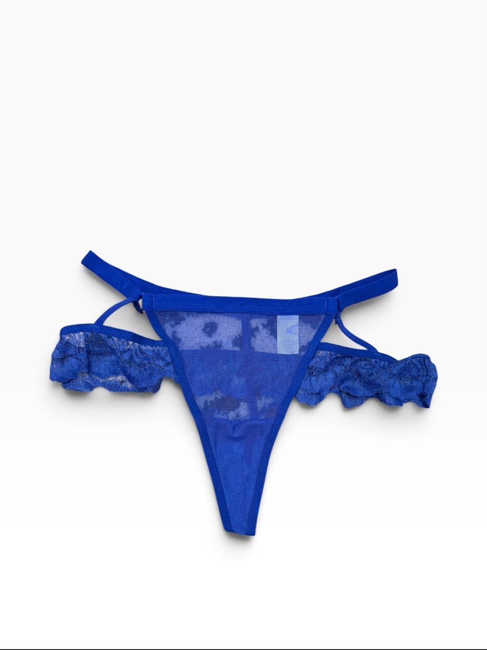 New- Sheer Lace Ruffled Thong Panty - Royal Blue sizes small and medium avail.